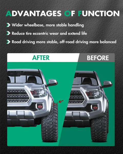 Comparison of vehicle stance before and after using Two 1 Inch Wheel Spacers Adapters For 5x100 To 5x112 Conversion With 57.1 Mm Hub Bore