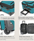 U.S. Traveler Rio teal softside rolling carry-on luggage, front view with retractable handle and wheels