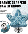 Super Snazzy Coastal Blue Ceramic Starfish Drawer Knobs 4 Pack With Solid Zinc Alloy Mounts For Kitchen Cabinet Makeover Legit Glossy Finish close-up of starfish knob with metallic mount