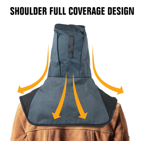 Heat Resistant Welding Hood Neck Protection with Abrasion Guard and Shoulder Drape Protective Head Cover in Gray on mannequin