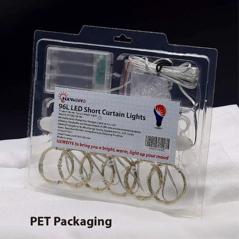 Packaged White Short Curtain Lights For Small Window 3.3x5Ft Fairy Lights With Timer And 8 Clips Battery Powered 96 LED String