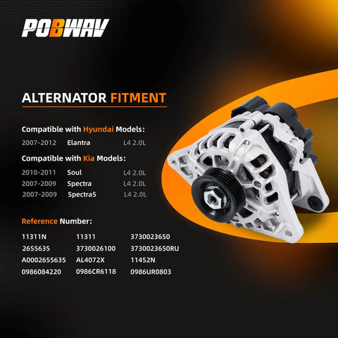 High Output Alternator Replacement For Hyundai Elantra 2007 2012 And Kia Soul 2010 2011 Spectra Spectra5 2007 2009 Fitment image