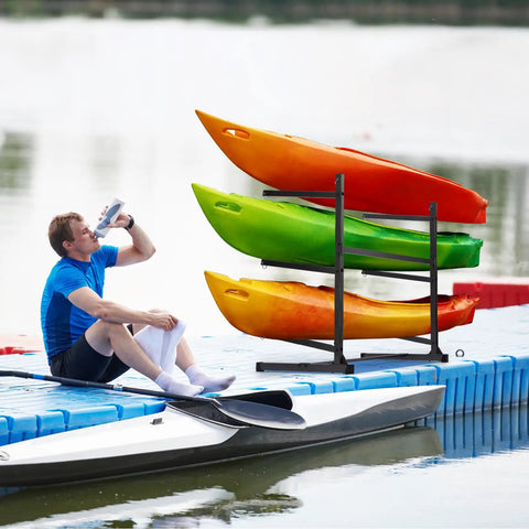 Rock Solid Freestanding Kayak Rack Dang Right Tough Heavy Duty Weatherproof Outdoor Storage Platform For Three Kayaks Sup Canoe Paddleboard Black Zero Fuss Setup