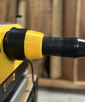 Two And A Half Inch Hose Adapter For Planer Dust Port Fits 735 And 735X Quick Friction Fit Secure Connection Keeps Dust Down No Mess Made In USA Keeps Your Shop Clean And Air Fresh installed on planer