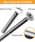 Straight Up Heavy Duty White Outlet Screws Kit For Wall Plate And Device Mounting Extra Long Machine Fasteners With Slotted Oval Heads showing slotted oval and flat head designs.