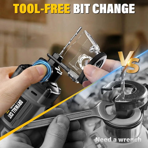 Cordless Drywall Cut Out Tool For 20V Batteries tool-free bit change vs wrench use