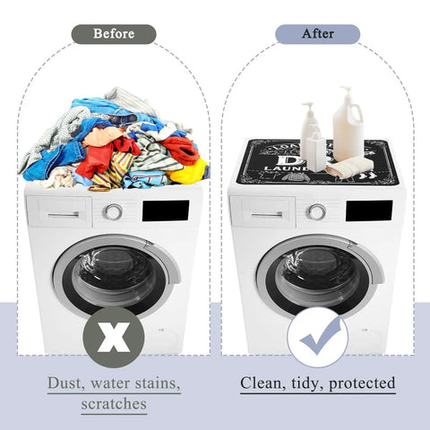 Comparison of washer with and without 2 Pack Black Washer And Dryer Top Covers Non Slip Dustproof Pads 26.5 Inch Quick Dry Absorbent Mat