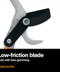 Close-up of the Go-To 28-Inch Power-Lever Bypass Lopper blade emphasizing low-friction cutting for tree trimming.