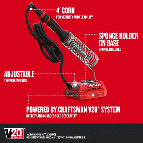 V20 Cordless Soldering Iron Workhorse Tool Only With Adjustable Temperature Dial From 400 To 900 Degrees Fahrenheit 4 Foot Cord