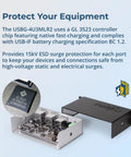 Heavy Duty Four Port USB 3.0 Hub Drives Serious 5Gbps Speeds featuring GL3523 chip with 15KV ESD shielding.