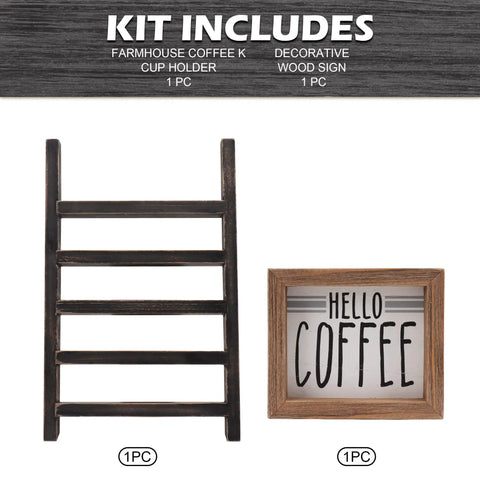 Countertop K Cup Holder For Your Dope Coffee Bar, Rustic Wood Pod Organizer, Farmhouse Style Coffee Station Decor with hello sign