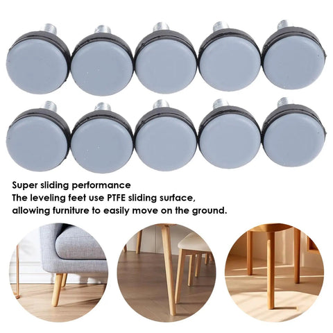 Toss Your Furniture Around Like Butter With These PTFE Adjustable Furniture Leveler Feet M6 Thread Antislip Glides Chair Sliders in gray.