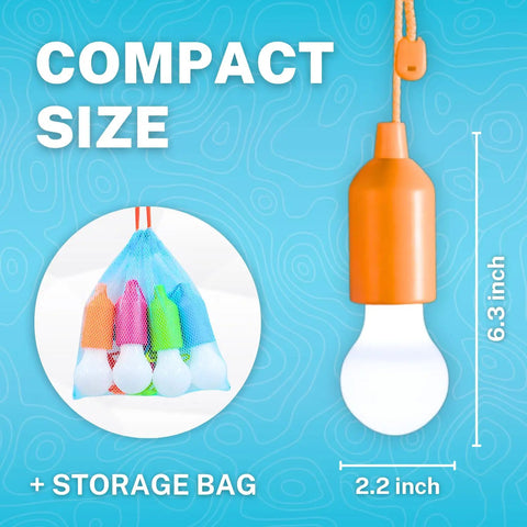 4 Hanging LED Lights For Kids Safe Treehouse And Playhouse Use Indoor And Outdoor Battery Powered Lamps With Easy Pull Chain Perfect For Camping Tents Backyard Fun showing compact size and storage bag