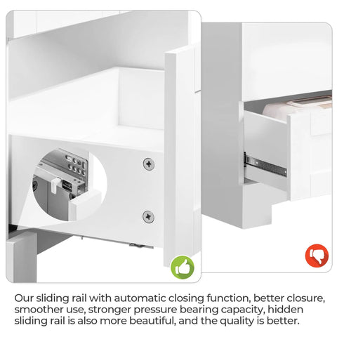 Instant Upgraded Vibes With This 24 Inch Bathroom Vanity Featuring A Built In Ceramic Sink Two Smooth Doors And One Spacious Drawer For Hassle Free Storage Modern White Cabinetry slide rail close-up showing automatic function and sturdy construction.