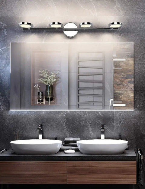 Modern 4 Light Chrome Bathroom Vanity Light Fixture With Adjustable Neck LED Wall Sconces Over Mirror For Home Bath Decor 29.92 Inches Long 4000K Easy Install Sleek Look