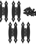 Heavy Duty 3.5 Inch Black Antique H Hinges 4 Pack Cast Iron Cabinet Hardware With Mounting Screws, featuring four black cast iron hinges and screws.