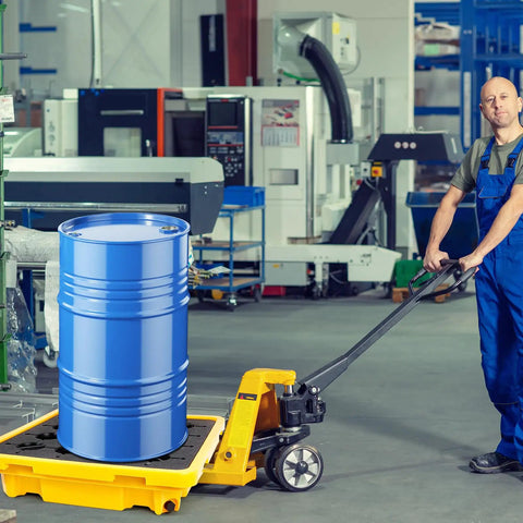 Shop Ready Heavy Duty Spill Containment Platform With Drain And Non Slip Large Plastic Tray, leakproof and detachable, in use
