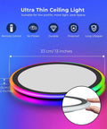 Dope RGB LED Flush Mount Ceiling Light With Remote Control, 13-Inch 24W 2400LM, side view, ultra-thin design, black trim