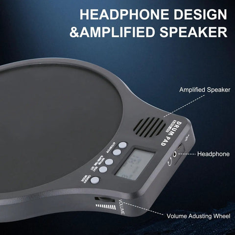 3 In 1 Portable Digital Drum Pad With Metronome Speed Detection And Tap Counter 10 Inch TPR Practice Pad showing control panel features