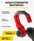 Close-up of red and black Three Quarters Inch D Ring Shackles Heavy Duty Forged Steel with Seven Eighth Inch Pin details.