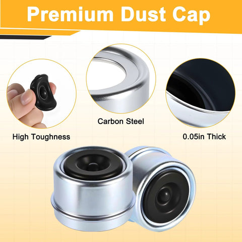 AIUWIZO 1.98-inch trailer axle dust cap cup, carbon steel with chrome finish, 4-pack with rubber plugs