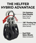 Double Pulley Block 50mm With 316 Stainless Steel Heavy Duty 880 Lb Capacity Silent Nylon Wheels Fixed 180 Degree Pivot
