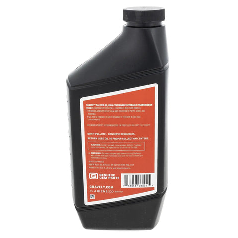 Rear view of 20W50 Hydraulic Fluid Quart for Lawn Tractors, Skid Steers, and Heavy Equipment, Pro Grade Hydraulic Oil