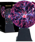8 Inch Plasma Ball Light Lamp with Touch and Sound Sensitivity, lit lightning globe for parties, gift box and product view.