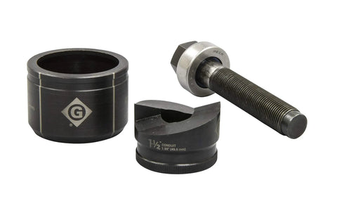 K2BB 1-1/2 Inch Slug-Buster Manual Knockout Set with knurled punch for conduit openings, includes alignment guides, bolt, and cup.