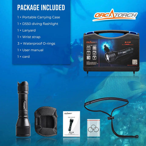 Dive Light 1000 Lumens For Scuba Night Dives IP68 Waterproof Underwater Torch with accessories including case, batteries, strap