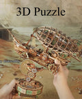 Hands holding 3D Wooden Airship Puzzle For Adults, Steampunk Vibe Fantasy Model Kit showcasing intricate mortise and tenon construction.