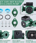 Heavy Duty Hot Water Circulation Pump Two Pack With Slick Booster Kit For House And Shop Use 110 Volt 14.6 Gpm 24 Foot Head Cast Iron Build Plus No Hassle Hardware Bundle, 110V pump with accessories for efficient hot water circulation.