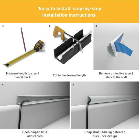 Half Round TV Wire Hider Cord Cover With Hinged One Piece Raceway Paintable Self Adhesive No Fuss Cable Management For Wall Mounted TVs installation steps