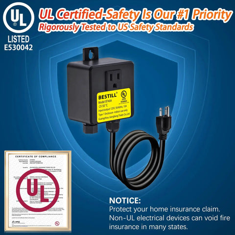 Sink Top Garbage Disposal Air Switch Kit With Long Push Button And Brass Cap UL Listed Oil Rubbed Bronze Finish Easy Install Safe Power Module Single Outlet For A Pro Kitchen Upgrade power module with UL certification label and certificate.