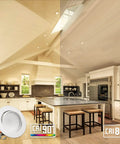 Kitchen setting with 4 Inch Retrofit LED Gimbal Recessed Light Pack Of Four, showing CRI 90 Plus vs CRI 80 lighting effect.