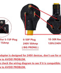 NEMA 6-50P To 10-30R 240V 30 Amp 3 Prong Male Plug To 3 Prong Female Outlet Receptacle Power Cord Adapter diagram