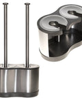 Heavy Duty Freestanding Toilet Brush And Plunger Combo, Matte Stainless Steel Floor Stand, compact dual holder design.