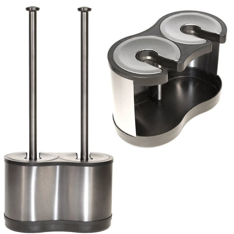 Heavy Duty Freestanding Toilet Brush And Plunger Combo, Matte Stainless Steel Floor Stand, compact dual holder design.