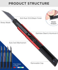 Workpro retractable utility knife with snap-off blades, red and black aluminum handle, 5-pack with 10 extra 9mm blades