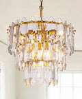 Gold Crystal Chandelier 7-Light 3-Tier Farmhouse Ceiling Fixture For Dining Room Living Room Kitchen Bedroom Entryway And Bathroom