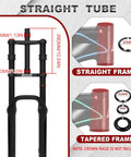 26 Inch Fat Tire Electric Bike Front Fork With Air Suspension, 180mm Travel, 135mm Hub Spacing, One And One Eighth Inch Straight Steerer