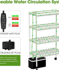 Space Saving Vertical Garden Tower With Wheels, 108 Plant Sites Aquaponics Kit, 4 tier PVC U pipes, water pump timer, side view