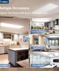 1x4 LED Flat Panel Light Surface Mount, Dimmable Triac shown in kitchen and other room settings, 3CCT, ETL certified