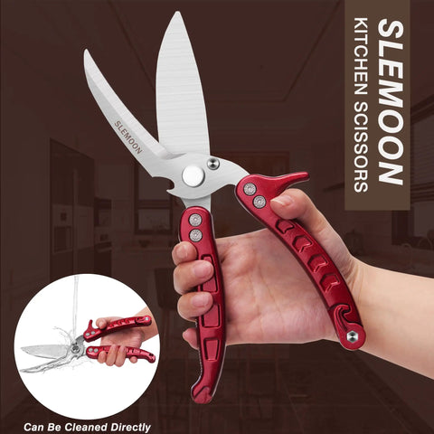 Heavy Duty Kitchen Shears For Poultry And Meat, Stainless Steel Kitchen Scissors, Dishwasher Safe, Razor Sharp, Burgundy Color