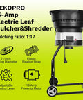 Electric Leaf Mulcher Shredder With 15 Amp Motor Spinning 8200 RPM For 17 To 1 Reduction