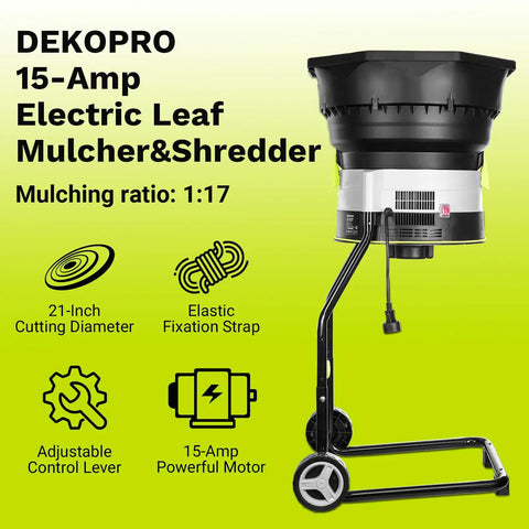 Electric Leaf Mulcher Shredder With 15 Amp Motor Spinning 8200 RPM For 17 To 1 Reduction