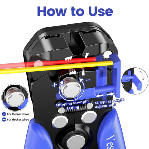 Close-up of 3 In 1 Wire Stripper Cutter And Crimping Tool for Heat Shrink Connectors with auto stripping settings