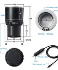 Ride Ready Two In One Car Cup Cooler Warmer And Smart Auto Tumbler Holder That Keeps Your Daily Brew Iced Down Or Steaming Hot In Minutes Perfect For Road Trips And The Daily Grind White Silver dimensions and components diagram