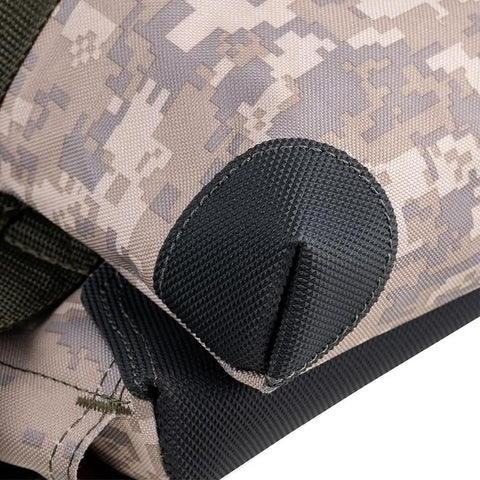 Close-up of Three Bag Tool Bag Set With Suspenders In Digital Camo, Heavy Duty LoadBear Stretch Suspension detail