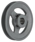 Beefy Single Groove V Belt Sheave For 4L Or A Belts One-Eighth Inch Bore 5.45 Inch Outer Diameter Cast Iron Web Sheave Bored-To-Size With Standard Keyway And Hollow Head Set Screws Heavy Duty Wear-Resistant Drive Component, cast iron pulley